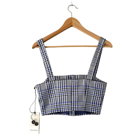 Privacy Please REVOLVE Blue Black Plaid Avalon Crop Top Small S - Picture 3 of 5